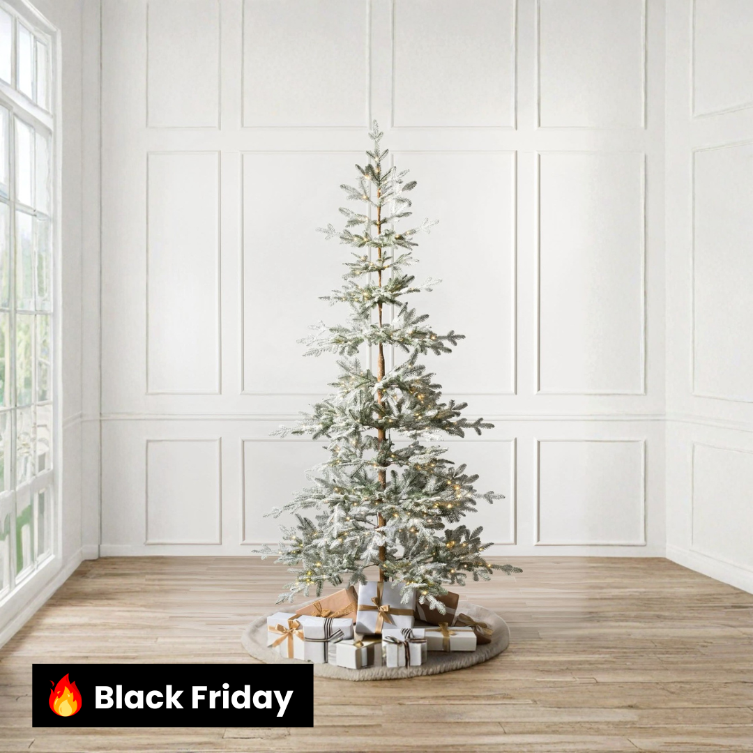 Árvore de Natal Nevada com Galhos Nevados, Suporte Metálico e Micro LEDs Embutidos