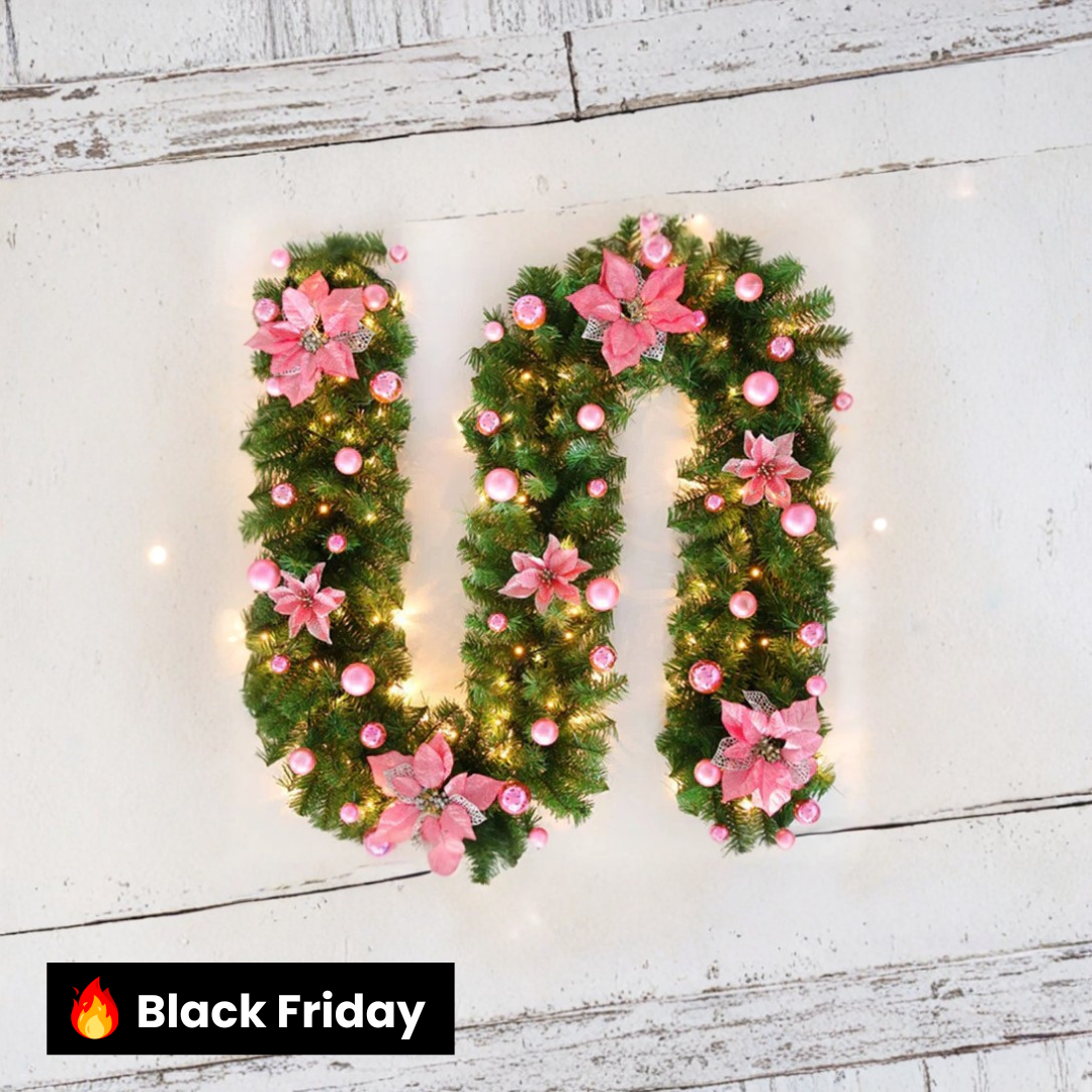 Festão de Natal com Kit led, bolas e flores