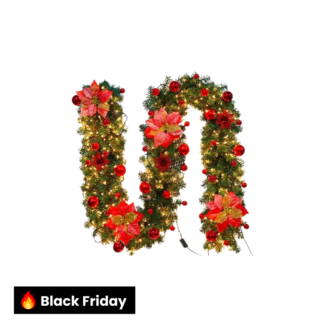 Festão de Natal com Kit led, bolas e flores