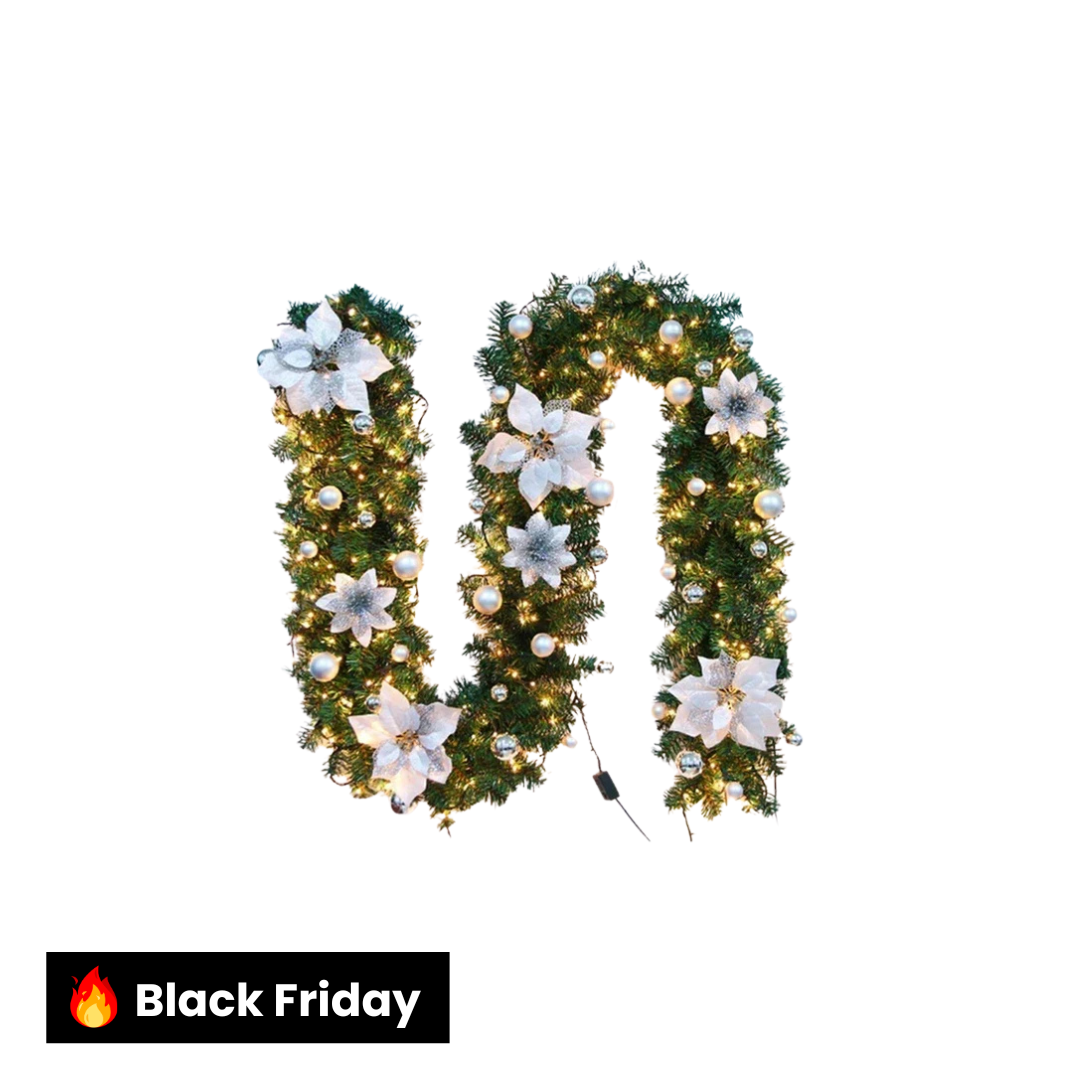 Festão de Natal com Kit led, bolas e flores