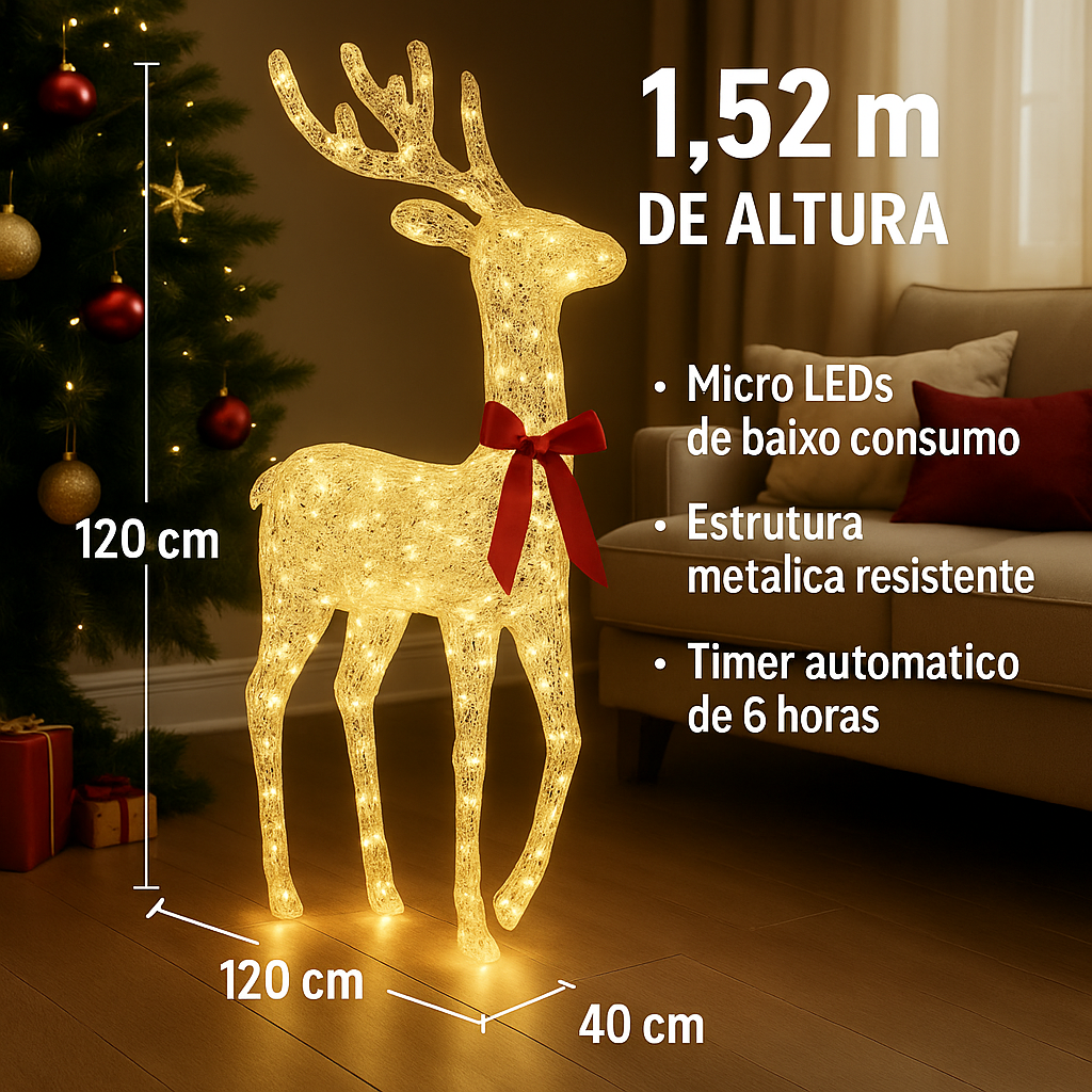 Cervo Iluminado de Luxo + Brinde!