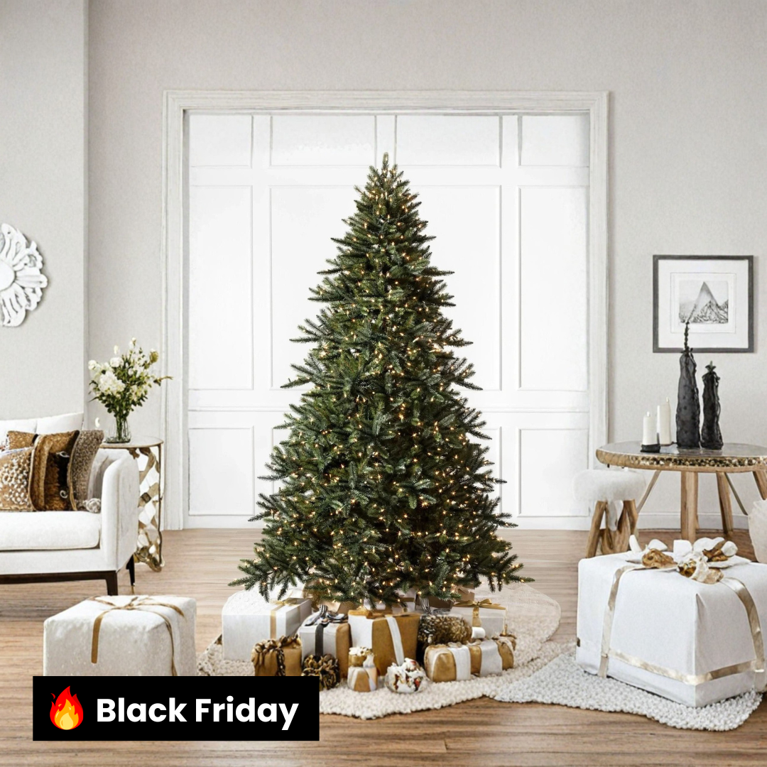 Árvore de Natal California Baby Redwood com Galhos Articulados, Suporte Metálico e Micro LEDs Embutidos