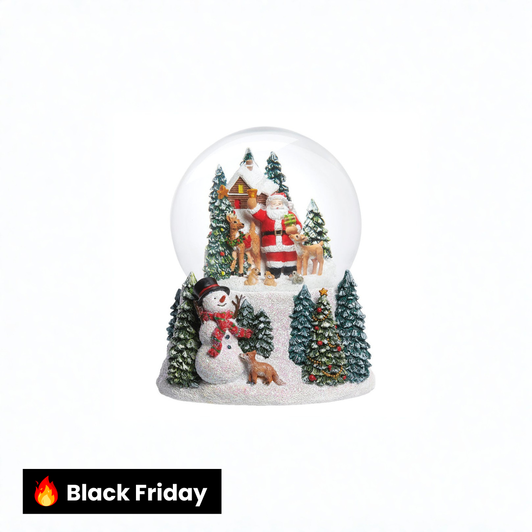 Globo de neve de Papai Noel e animais da floresta