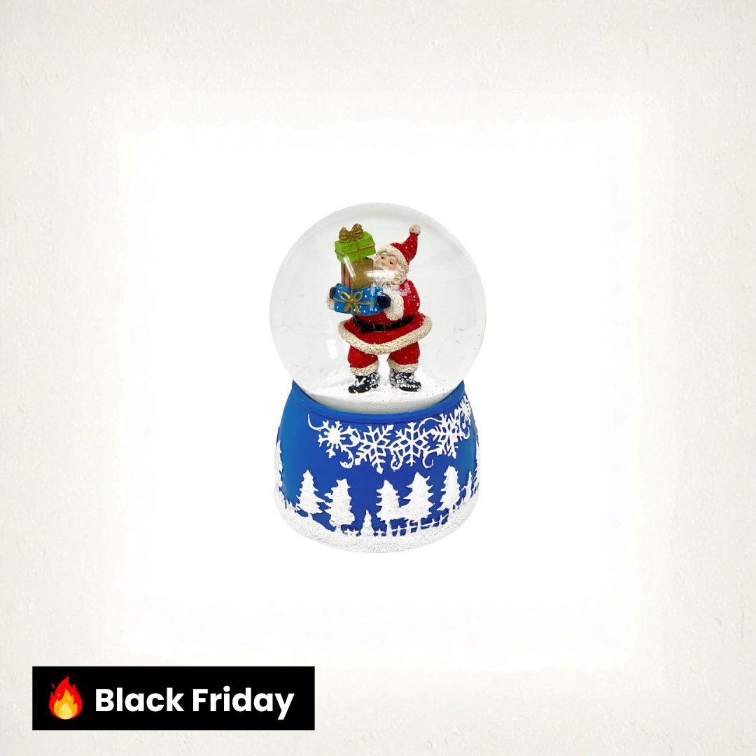 Globo de neve de Papai Noel com base azul e branca