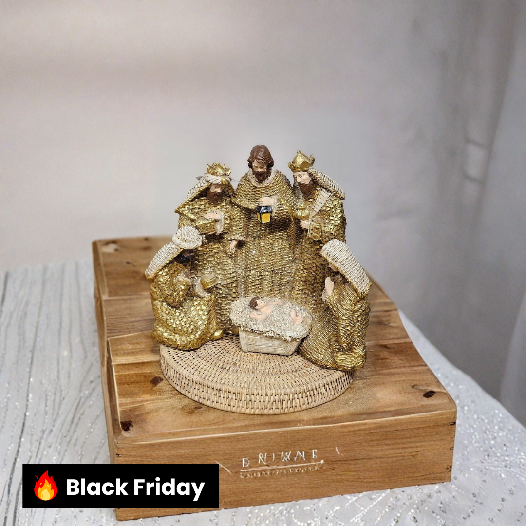 PRESÉPIO EM RESINA DOURADO