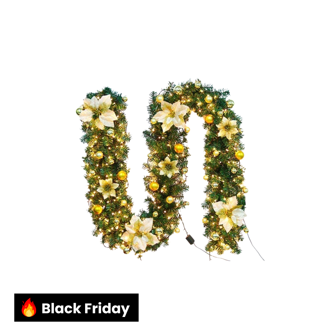 Festão de Natal com Kit led, bolas e flores