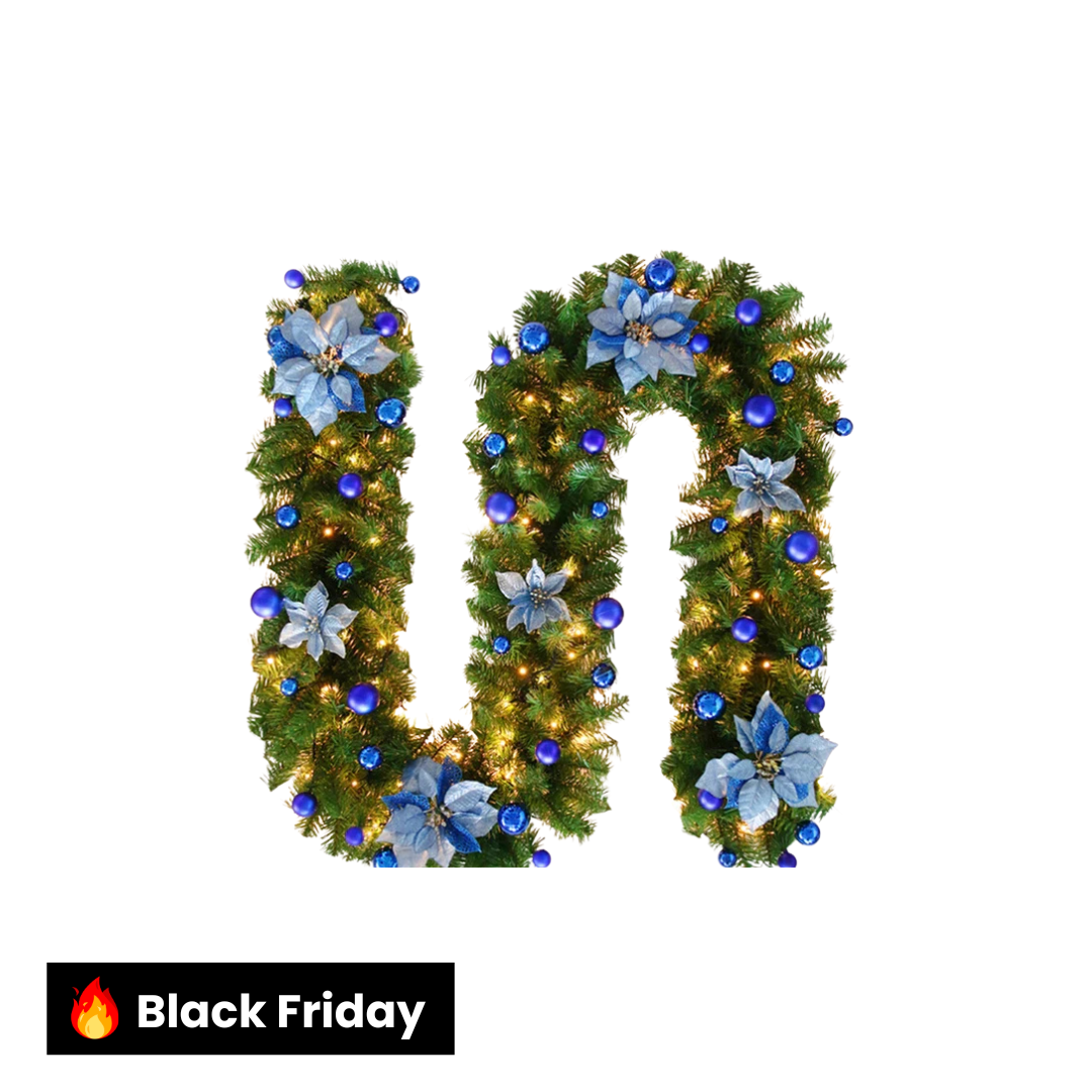 Festão de Natal com Kit led, bolas e flores