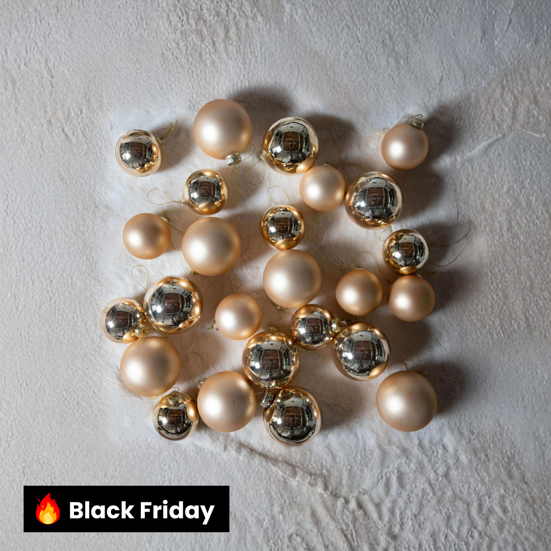 Conjunto de Bolas Natalinas Douradas em Vidro (24 Peças)