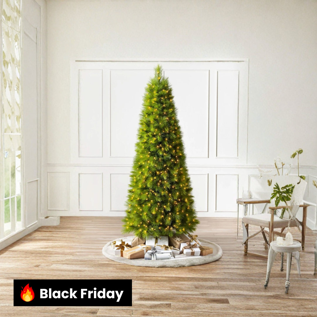 Árvore de Natal Monterey Pine Slim com Galhos Articulados, Suporte Metálico e Micro LEDs Embutidos