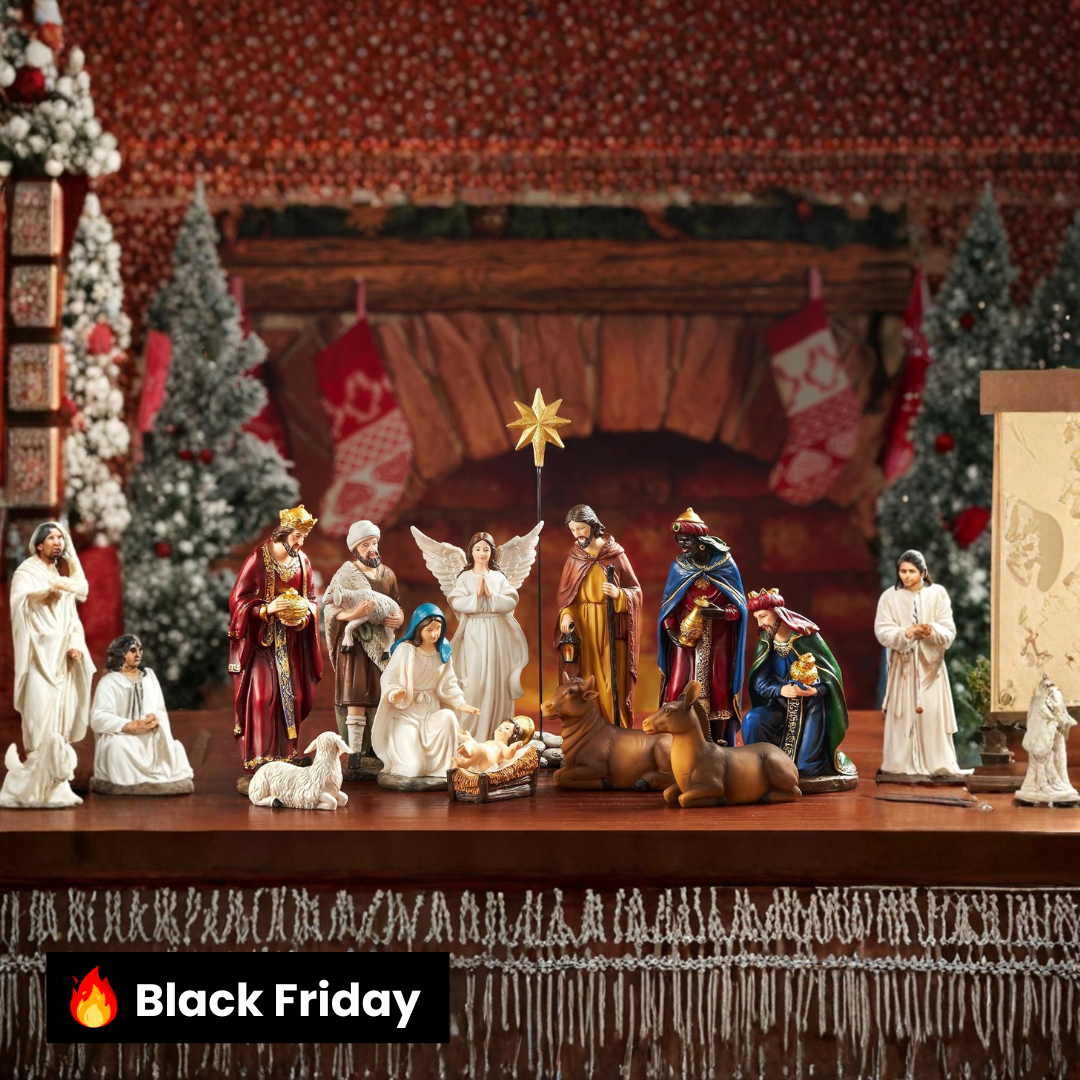 Presépio Lar do Natal Clássico de Resina – 13 Peças