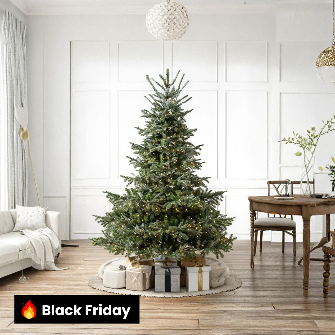 Árvore de Natal European Fir com Galhos Articulados, Suporte Metálico e Micro LEDs Embutidos